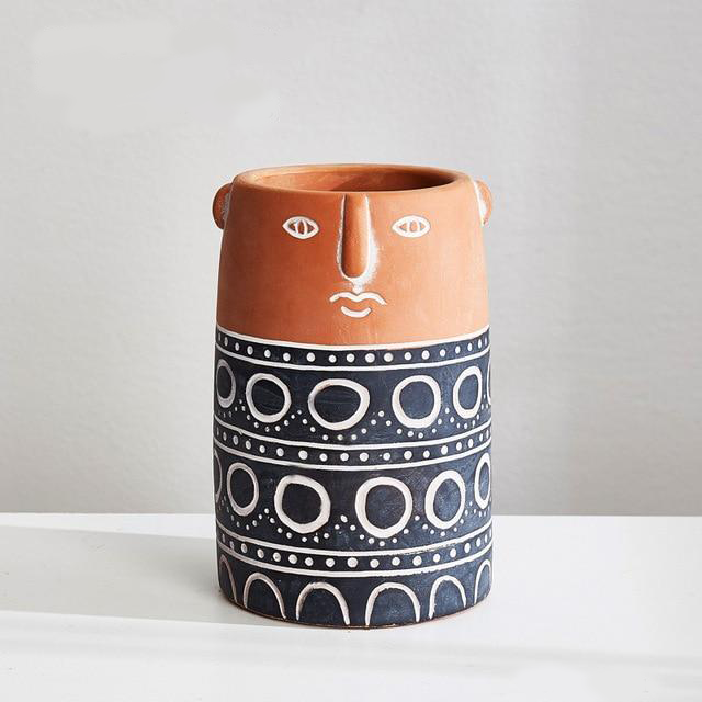 Abstract Face Patterned Pots