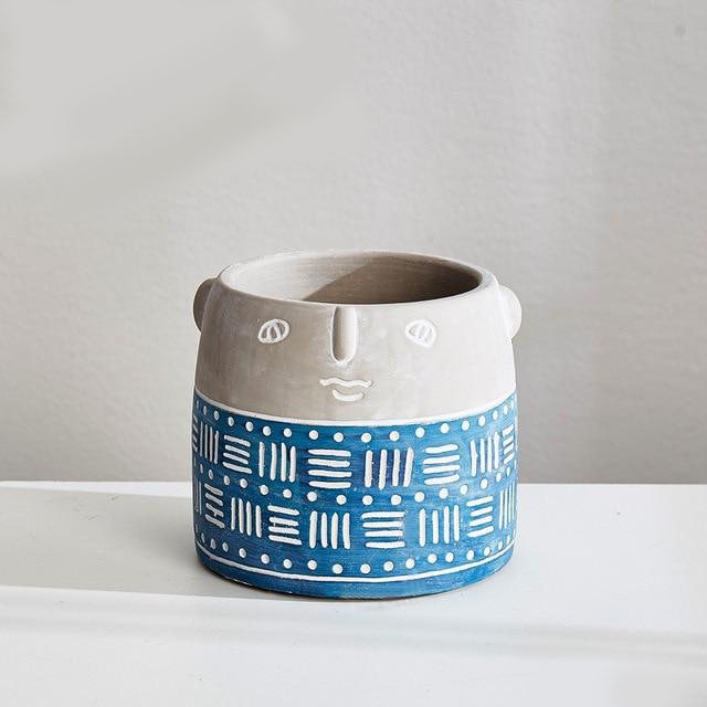 Abstract Face Patterned Pots