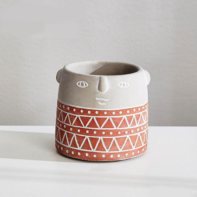 Abstract Face Patterned Pots