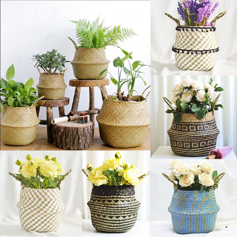 Patterned Handmade Bamboo Storage Baskets