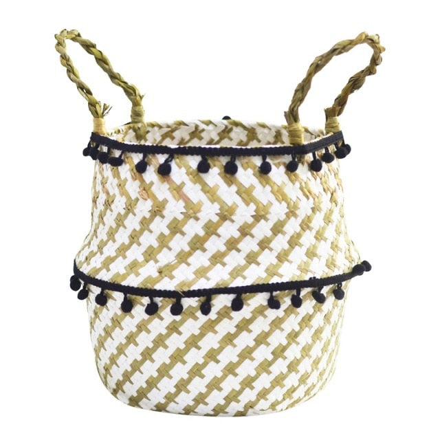 Patterned Handmade Bamboo Storage Baskets