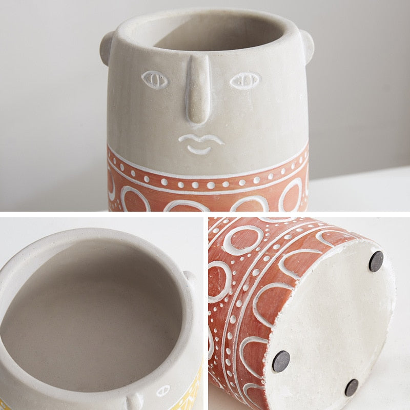 Abstract Face Patterned Pots