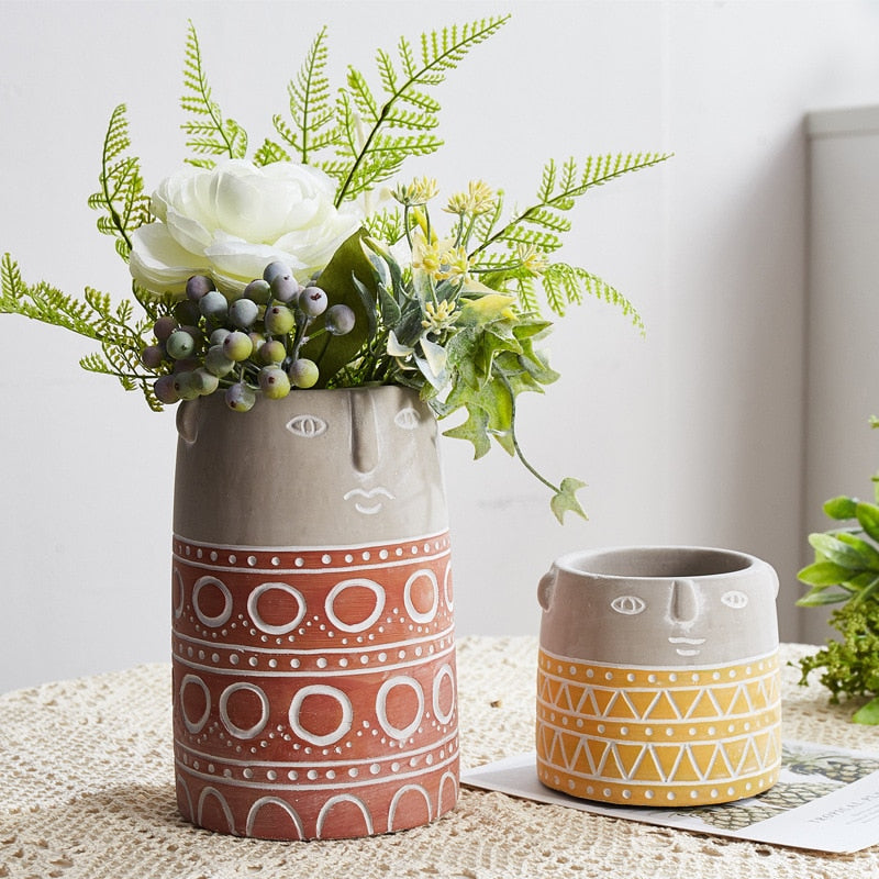 Abstract Face Patterned Pots