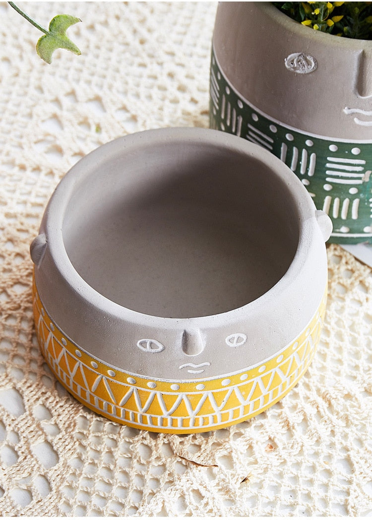 Abstract Face Patterned Pots