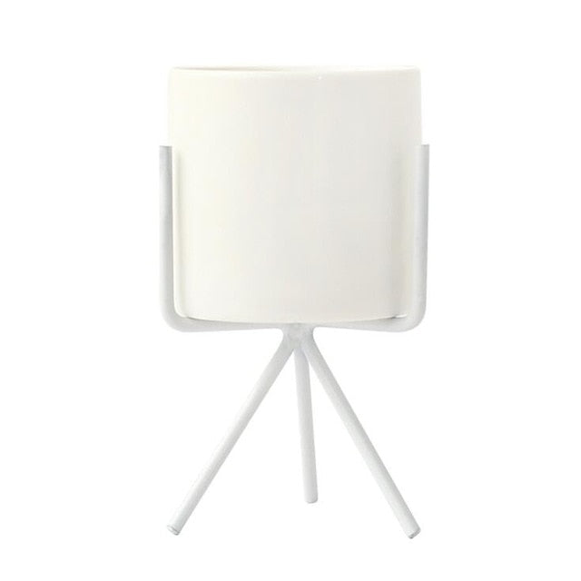 Ceramic Pot with Metal Frame