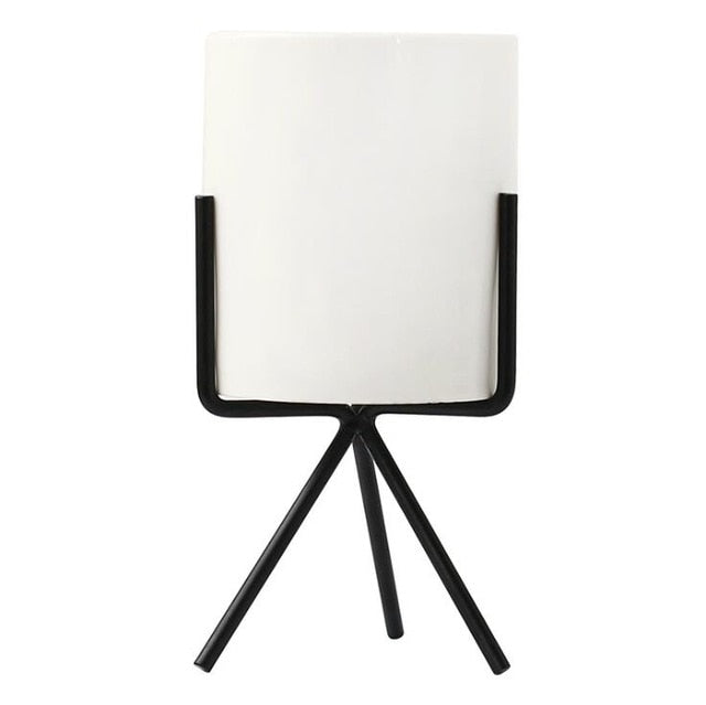 Ceramic Pot with Metal Frame