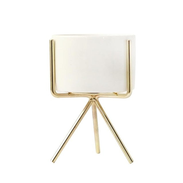 Ceramic Pot with Metal Frame