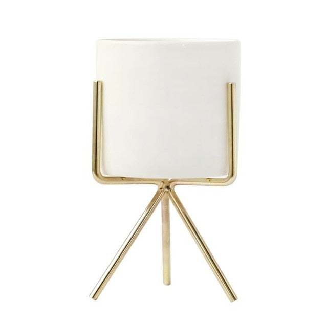 Ceramic Pot with Metal Frame