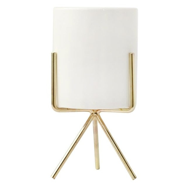 Ceramic Pot with Metal Frame