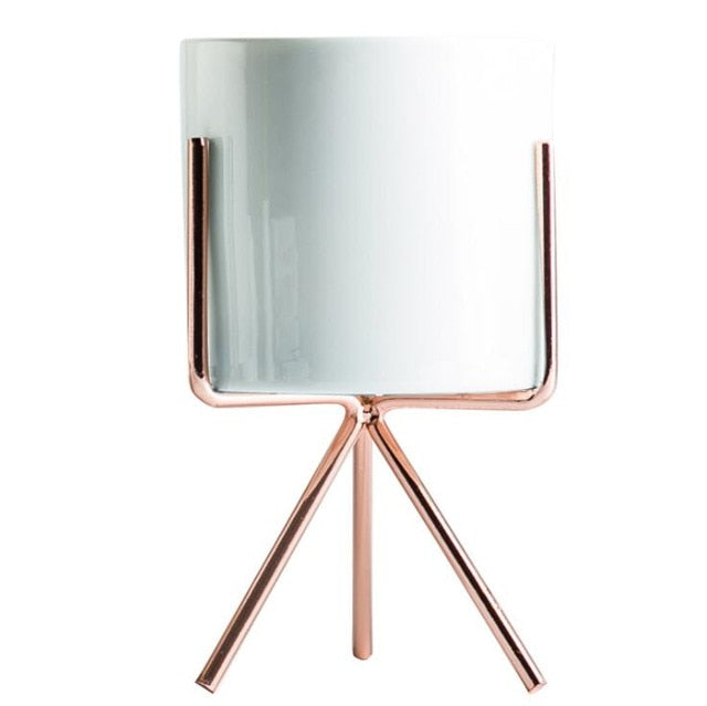 Ceramic Pot with Metal Frame