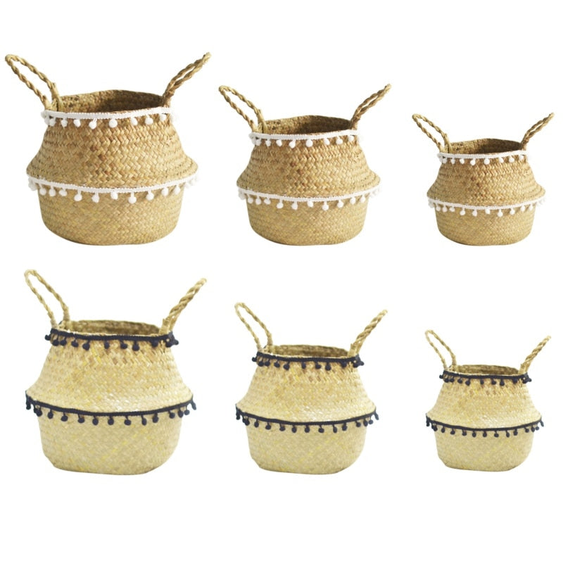 Patterned Handmade Bamboo Storage Baskets