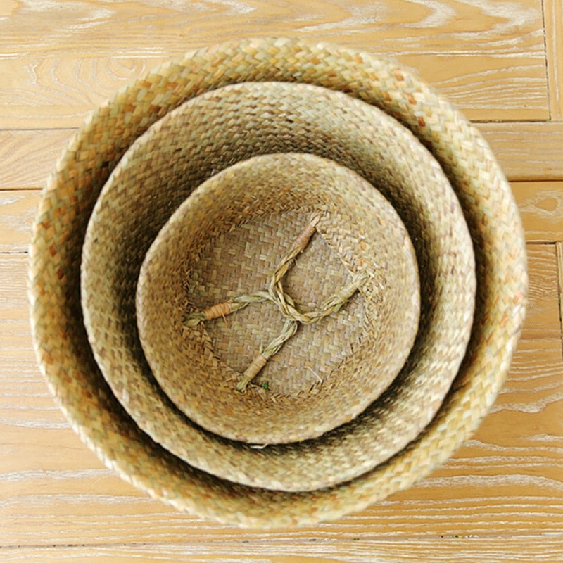 Patterned Handmade Bamboo Storage Baskets