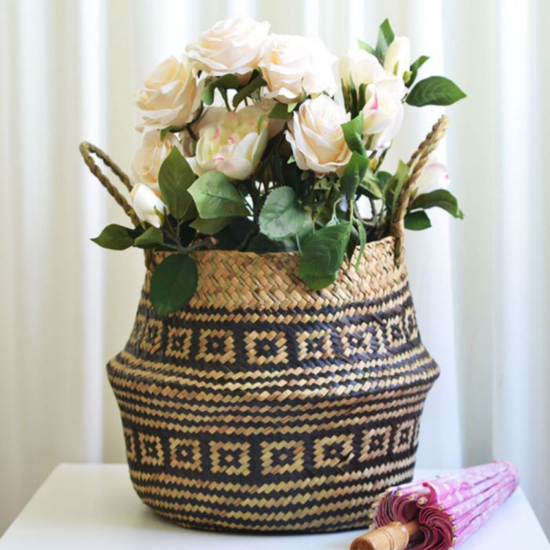 Patterned Handmade Bamboo Storage Baskets