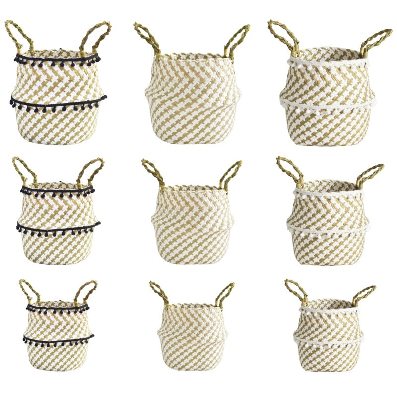 Patterned Handmade Bamboo Storage Baskets