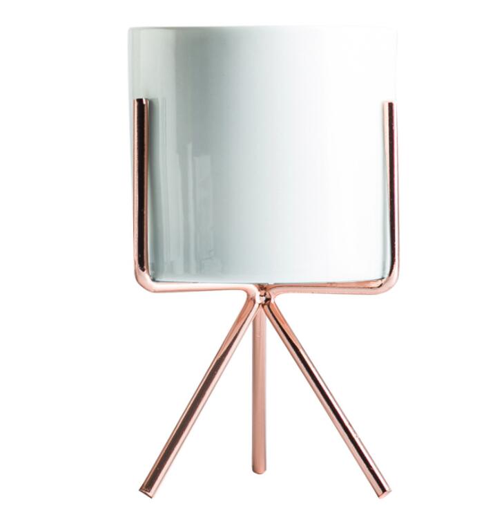 Ceramic Pot with Metal Frame