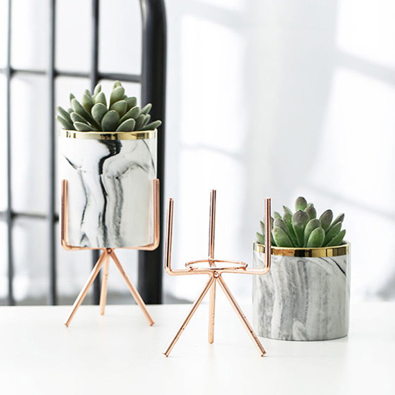 Marble Ceramic Pot with Metal Frame