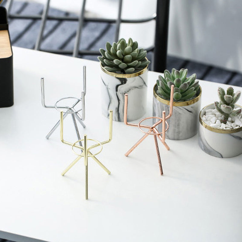 Marble Ceramic Pot with Metal Frame