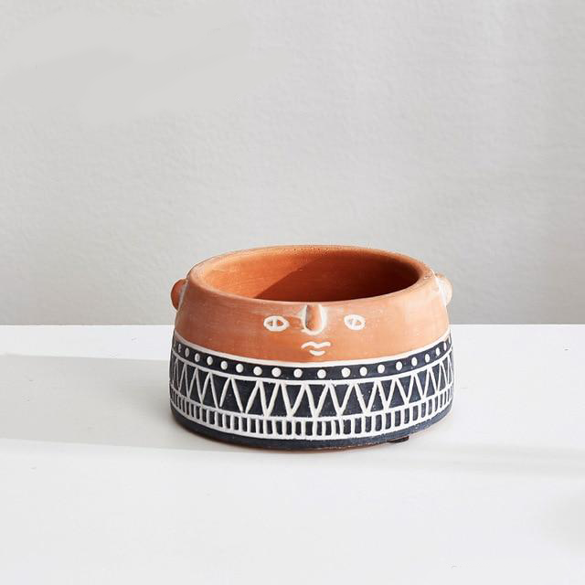 Abstract Face Patterned Pots