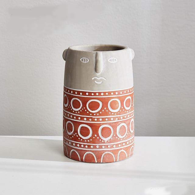 Abstract Face Patterned Pots